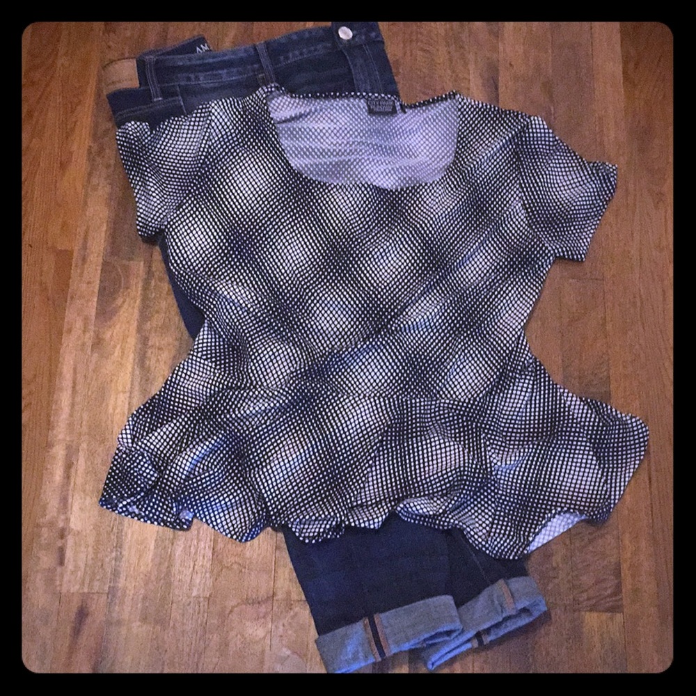 Navy and white peplum top